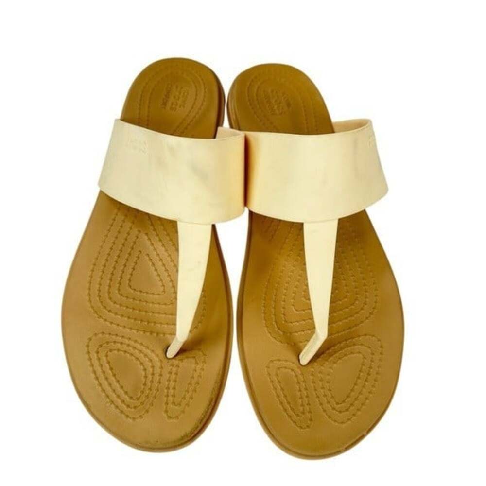 Crocs Tulum Flip Flops Women 11 Cream Thong Sandals Comfort Summer